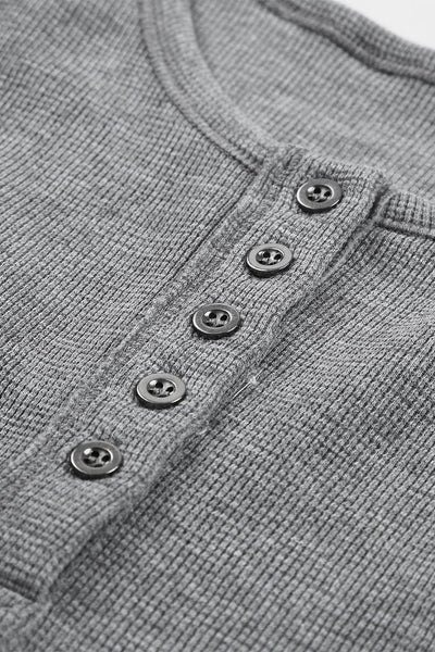 Textured Waffle Knit Henley Top with Button Placket with practical styling and dependable silhouette control.