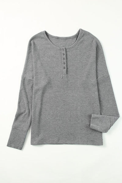 Women's Long Sleeve Henley Shirt with practical styling and dependable silhouette control.