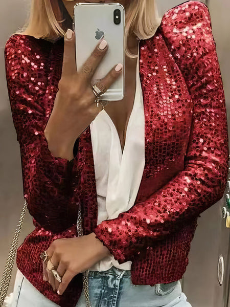Women's Champagne Rose Sequined Open-Front Evening Jacket