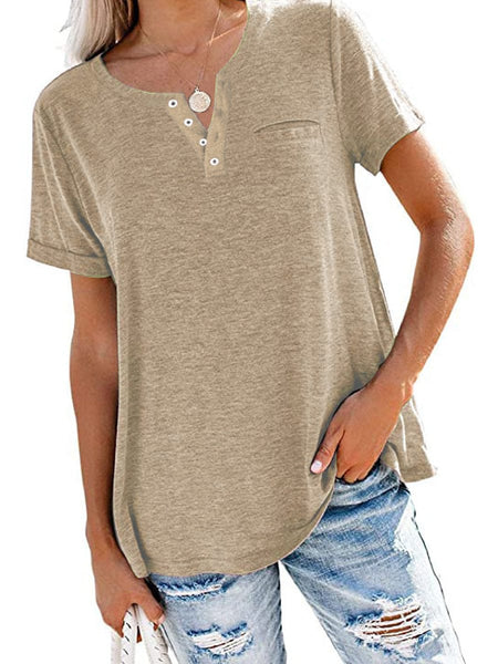 Casual Short Sleeve Crew Neck Tunic Basic Blouse