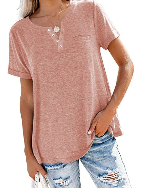 Casual Short Sleeve Crew Neck Tunic Basic Blouse
