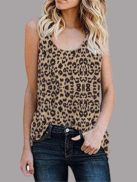 Women's Sleeveless Leopard Print Vest Top