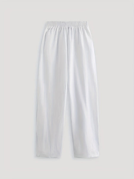 Casual Solid Elastic Waist Pockets Loose Pants