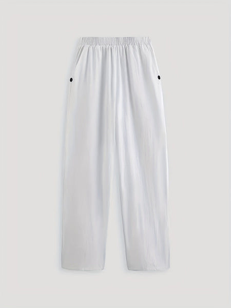 Casual Solid Elastic Waist Pockets Loose Pants