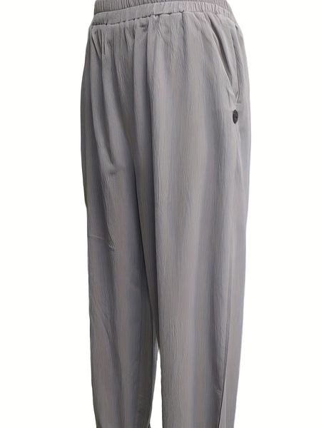 Casual Solid Elastic Waist Pockets Loose Pants