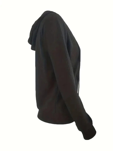 Women's Casual Solid Long Sleeve Zip-Up Drawstring Hoodies