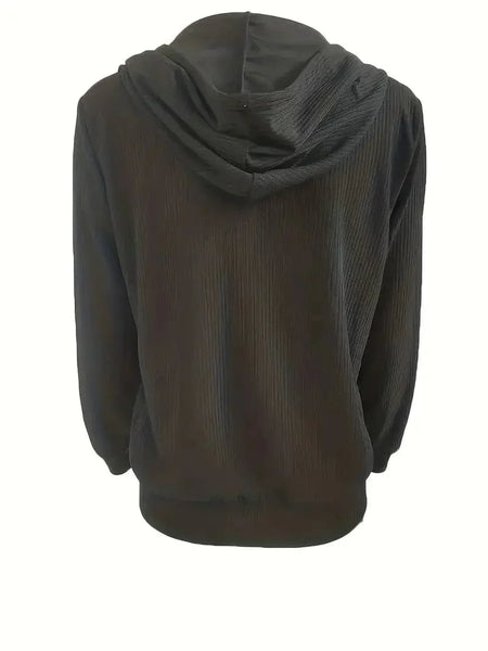 Women's Casual Solid Long Sleeve Zip-Up Drawstring Hoodies