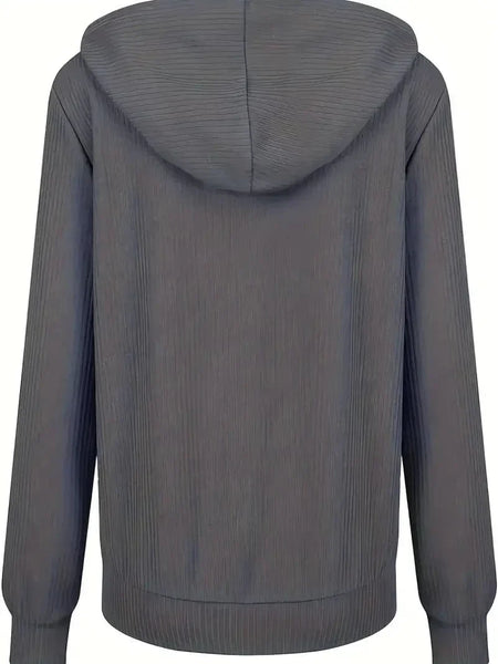Women's Casual Solid Long Sleeve Zip-Up Drawstring Hoodies