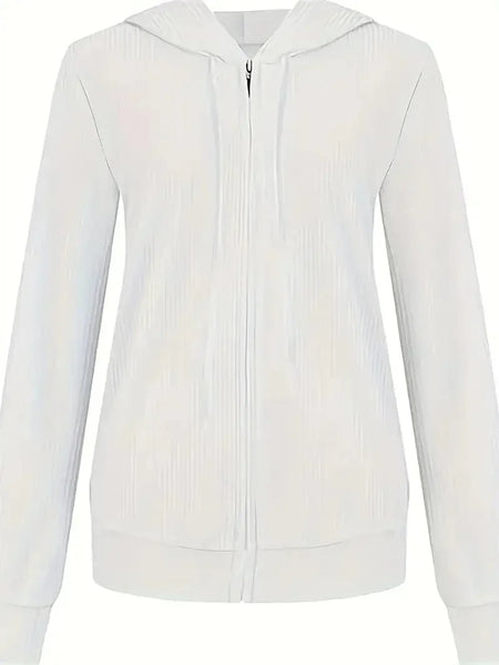 Women's Casual Solid Long Sleeve Zip-Up Drawstring Hoodies