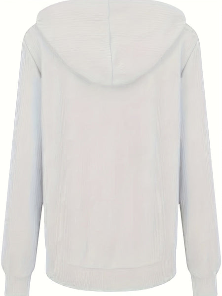 Women's Casual Solid Long Sleeve Zip-Up Drawstring Hoodies