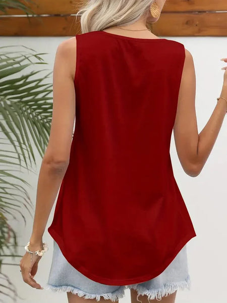 Casual Solid Pleated Square Neck Sleeveless Tank Top