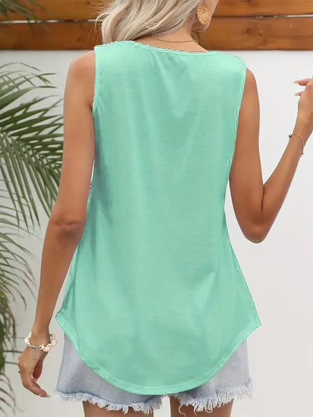 Casual Solid Pleated Square Neck Sleeveless Tank Top
