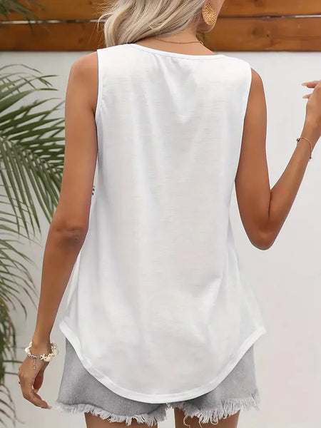 Casual Solid Pleated Square Neck Sleeveless Tank Top