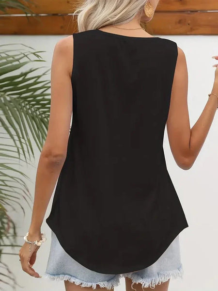 Casual Solid Pleated Square Neck Sleeveless Tank Top