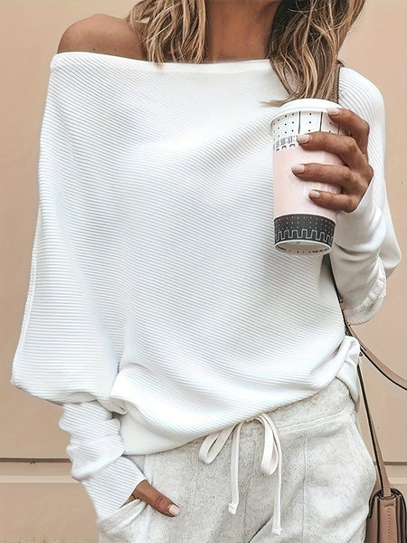 Women's Batwing Sleeve One Shoulder Ribbed T-Shirt