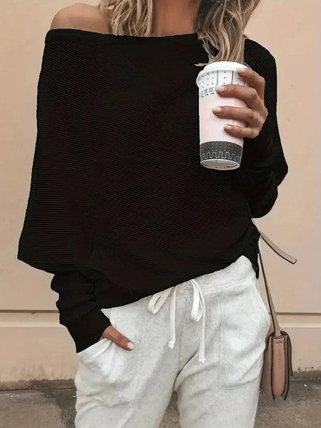 Women's Batwing Sleeve One Shoulder Ribbed T-Shirt
