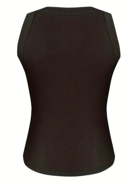 Casual Solid Ribbed Crew Neck Sleeveless Basic Tank Top