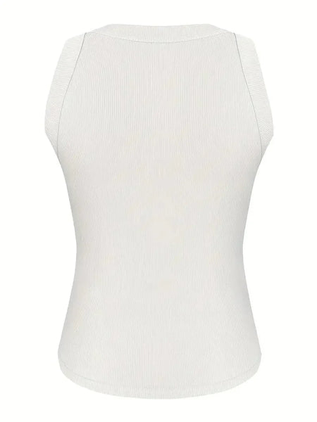 Casual Solid Ribbed Crew Neck Sleeveless Basic Tank Top