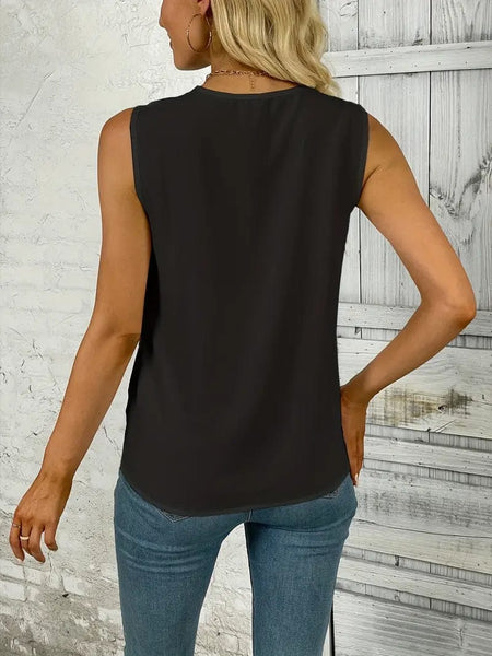Casual Solid Ruched V-Neck Sleeveless Blouse