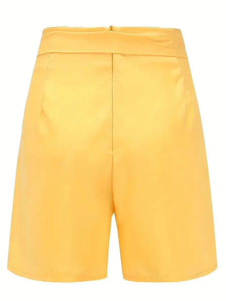 Casual Solid Tie Waist High Waist Button Shorts