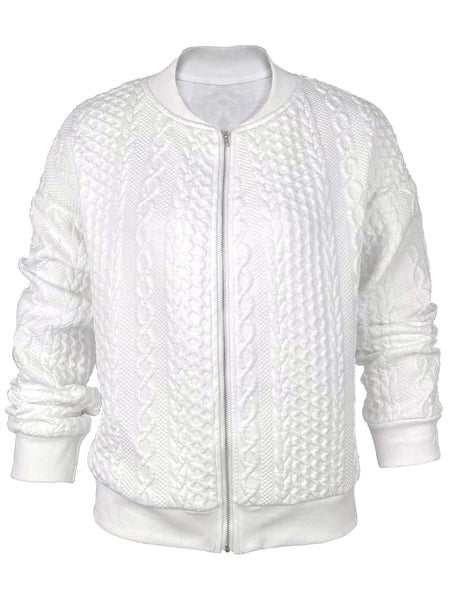 Solid White Knit Jacket with Zipper with practical styling and dependable silhouette control.