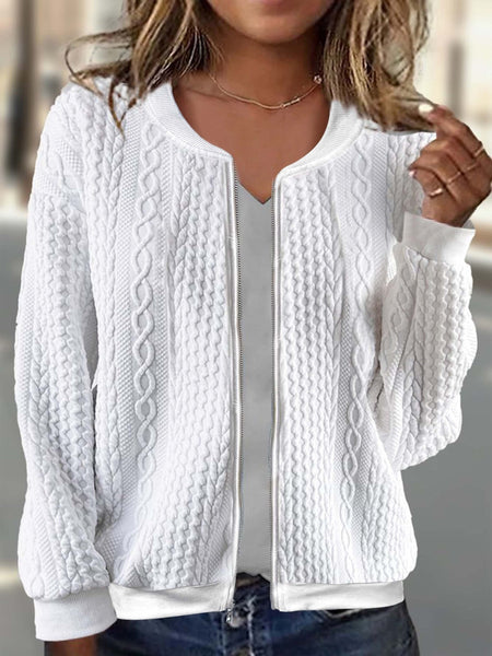 Solid White Knit Jacket with Zipper with practical styling and dependable silhouette control.