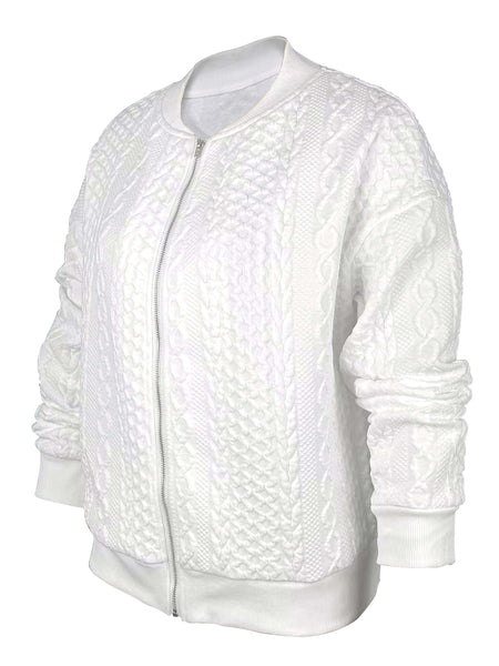 Solid White Knit Jacket with Zipper with practical styling and dependable silhouette control.