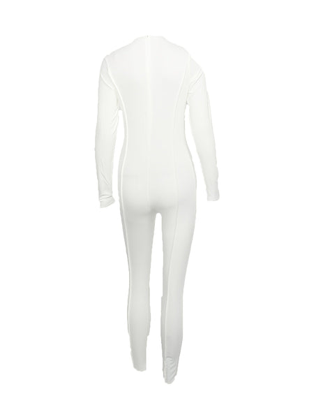 Casual Stylish Long Sleeve Solid High Collar Skinny Fit Jumpsuit