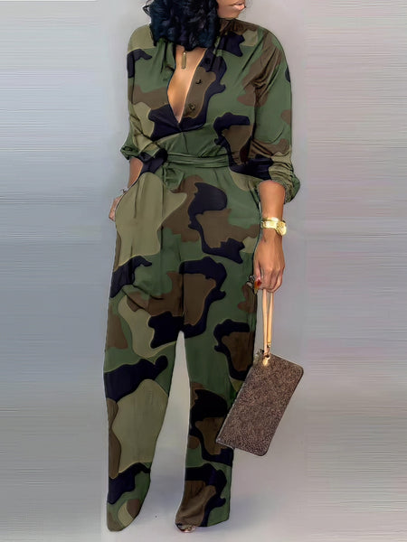 Women's Casual V-Neck Jumpsuit with Letter Print and Knotted Detail with practical styling and dependable silhouette control.