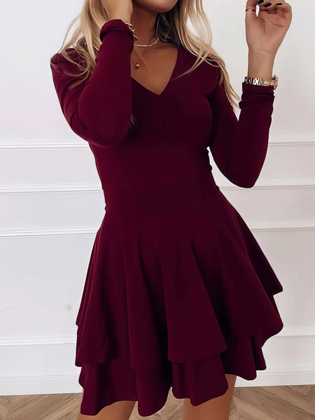 Women's Casual V-Neck Long Sleeve Commuter Dress