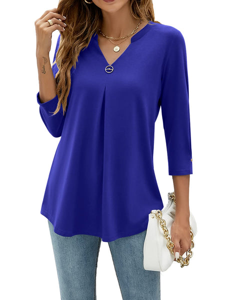 Casual V-Neck Loose Fit Blouse with Mid-Length Sleeves