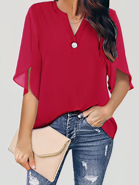 Women's Casual V-Neck Short Sleeve Chiffon Blouse