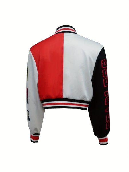 Women's Plus Size Colorblock Varsity Jacket in Plus Size Outerwear