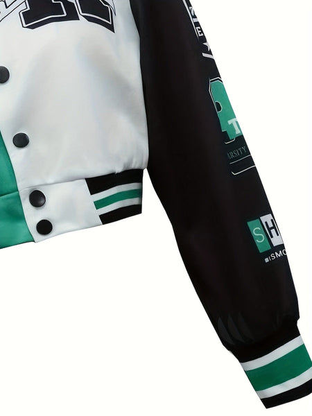Women's Plus Size Colorblock Varsity Jacket in Plus Size Outerwear