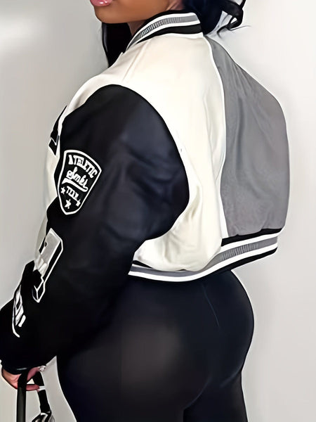 Women's Plus Size Colorblock Varsity Jacket in Plus Size Outerwear