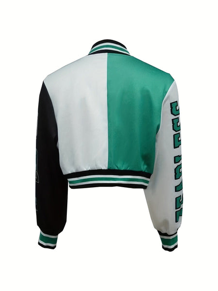 Women's Plus Size Colorblock Varsity Jacket in Plus Size Outerwear