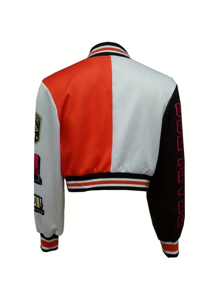 Women's Plus Size Colorblock Varsity Jacket in Plus Size Outerwear