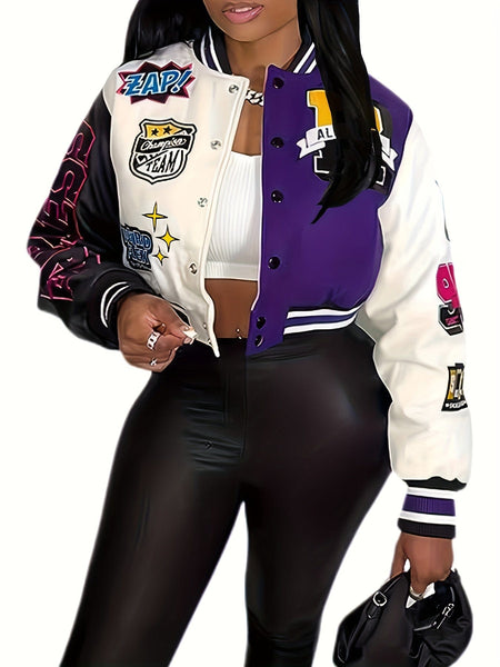 Women's Plus Size Colorblock Varsity Jacket in Plus Size Outerwear