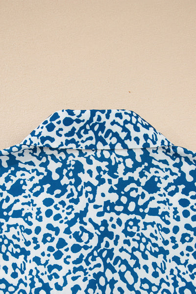 Women's Sky Blue Cotton Striped Leopard Patchwork Blouse