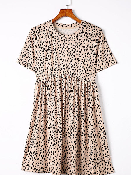 Temperament Floral Casual Strap Waist Round Neck Mini Dress