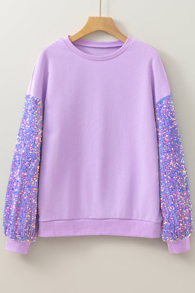 Chic Women's Orchid Petal Sequin Long Sleeve Pullover Top - Stylish Casual Wear for Effortless Elegance