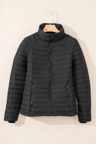 Cozy Women's Black Quilted Puffer Jacket - Stylish Zip-Up Winter Outerwear for Ultimate Warmth and Comfort