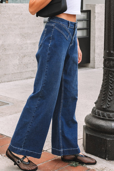 Women's Sail Blue High-Waisted Wide Leg Western Jeans