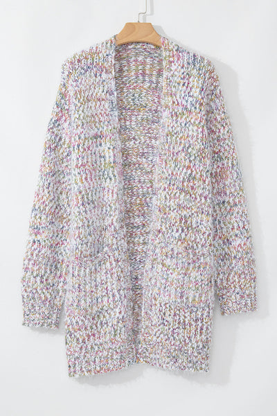 Stylish Women's Multicolor Yellow Confetti Knit Cardigan - Open Front, Perfect Layering Piece for Any Outfit