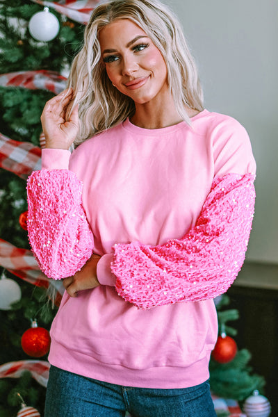 Trendy Women's Pink Sequin Pullover Sweater - Long Sleeve, Comfortable Fit for Casual Outings and Everyday Style