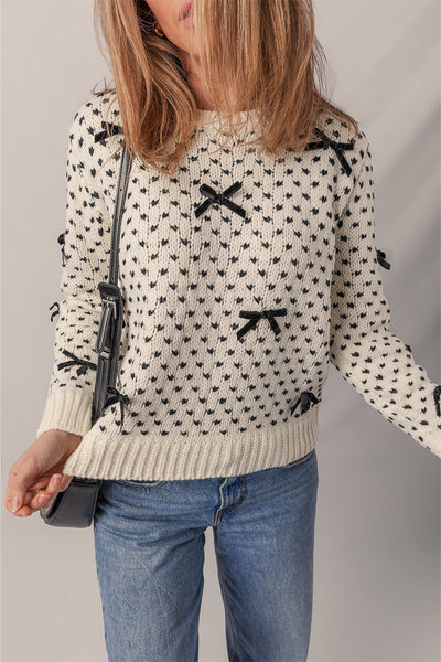 Elegant Women's Soft Knit Bow Sweater - Stylish & Comfortable for Casual or Dressy Outfits, Perfect Year-Round