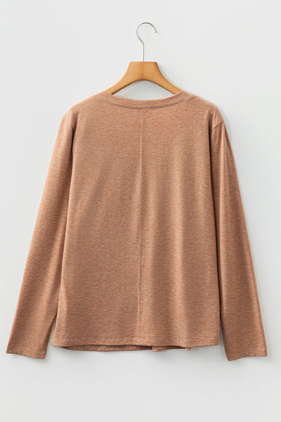 Women's Relaxed V-Neck Top with Raw-Edge Floral Appliques