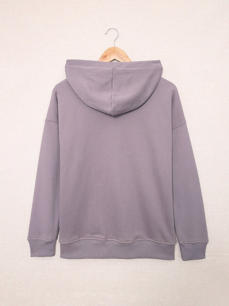 Drawstring V-Neck Hoodie with Front Pocket