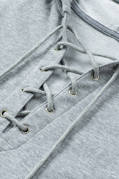 Stylish Women's Grey Lace-Up Hoodie - Comfortable Casual Pullover with Adjustable Fit for Everyday Fashion