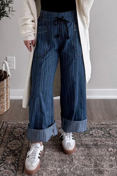 Women's Trendy High-Waisted Striped Jeans for Women - Stylish Casual Fit Denim Pants for Effortless Everyday Outfits